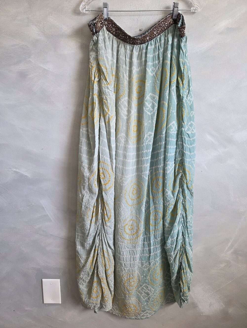 Vintage Y2K Moda International 100% Silk  Maxi Skirt XL Sequin Waistband Ruche